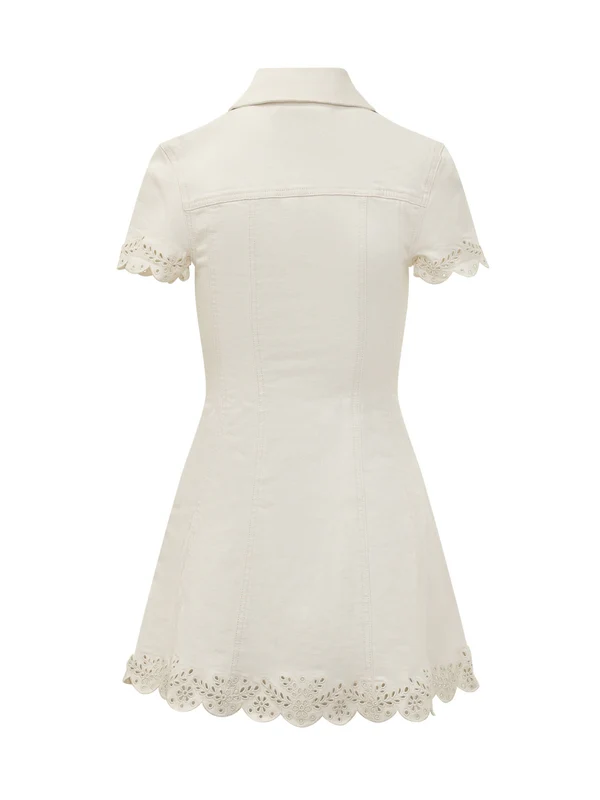 Flower Embroidery Cotton Mini Dress - Image 2