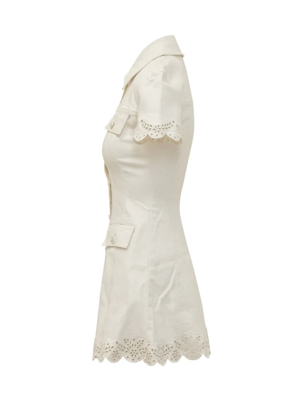 Flower Embroidery Cotton Mini Dress - Image 3