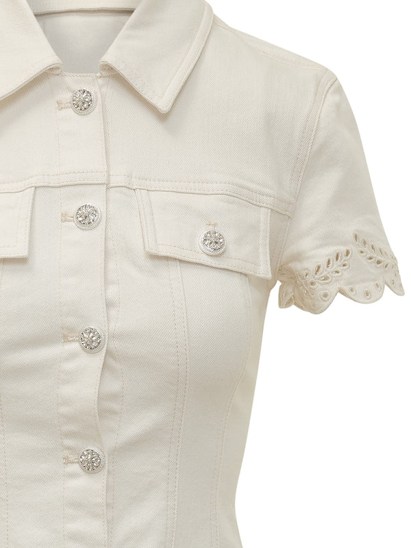 Flower Embroidery Cotton Mini Dress - Image 4