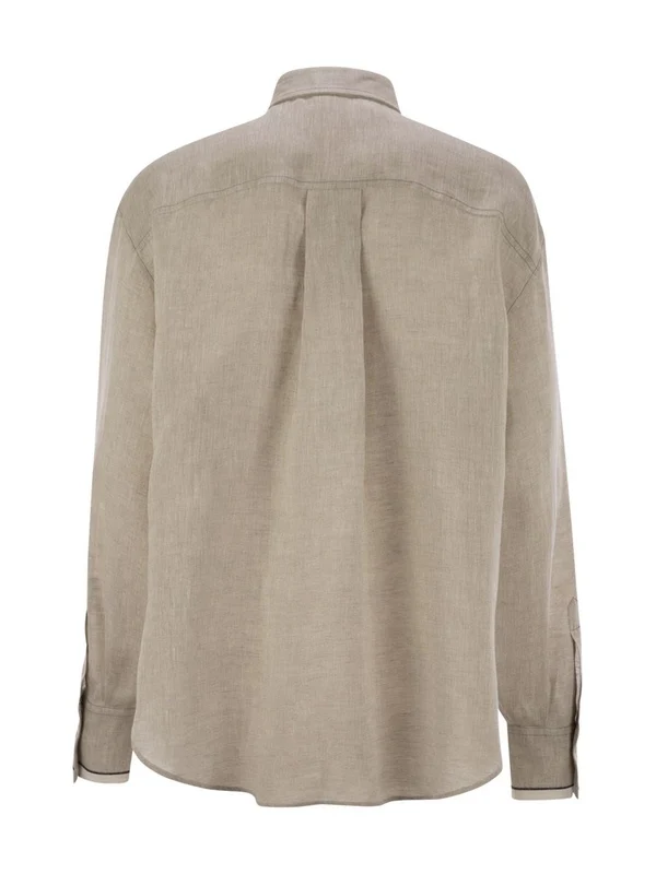 Double Pocket Beige Linen Shirt - Image 2