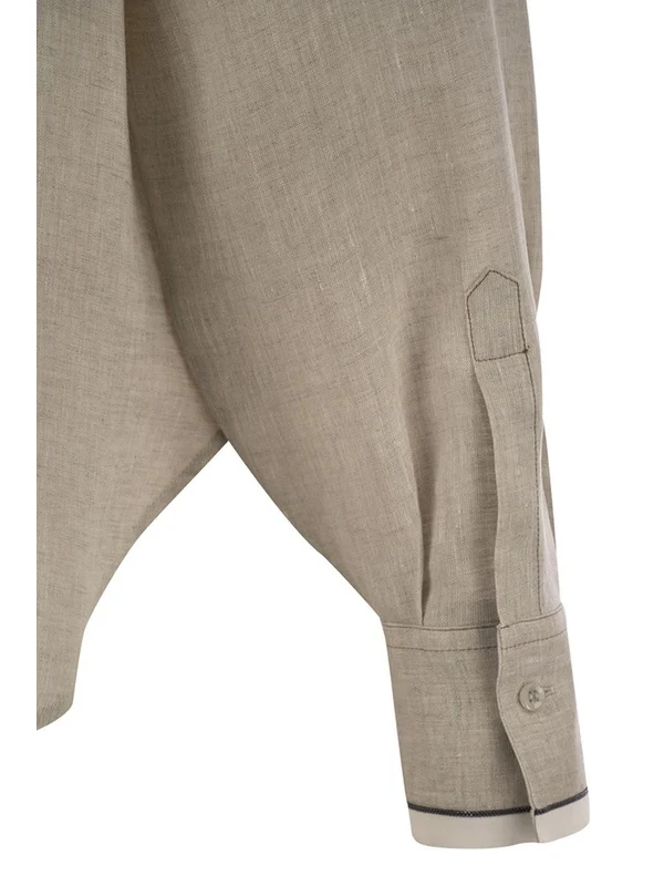Double Pocket Beige Linen Shirt - Image 4