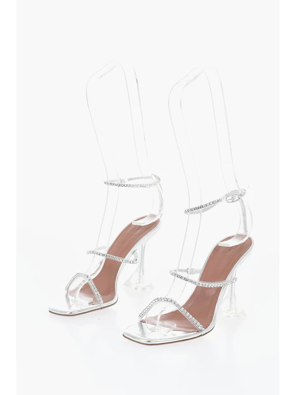 Amina Muaddi Silver Sandal Heels - Image 2