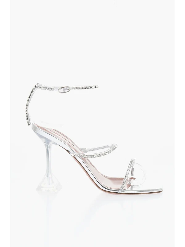 Amina Muaddi Silver Sandal Heels - Image 4