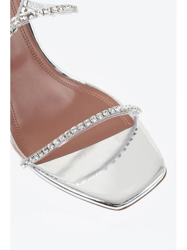 Amina Muaddi Silver Sandal Heels - Image 5