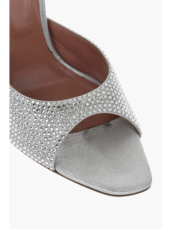 Amina Muaddi Silver Sandal Heels - Image 5