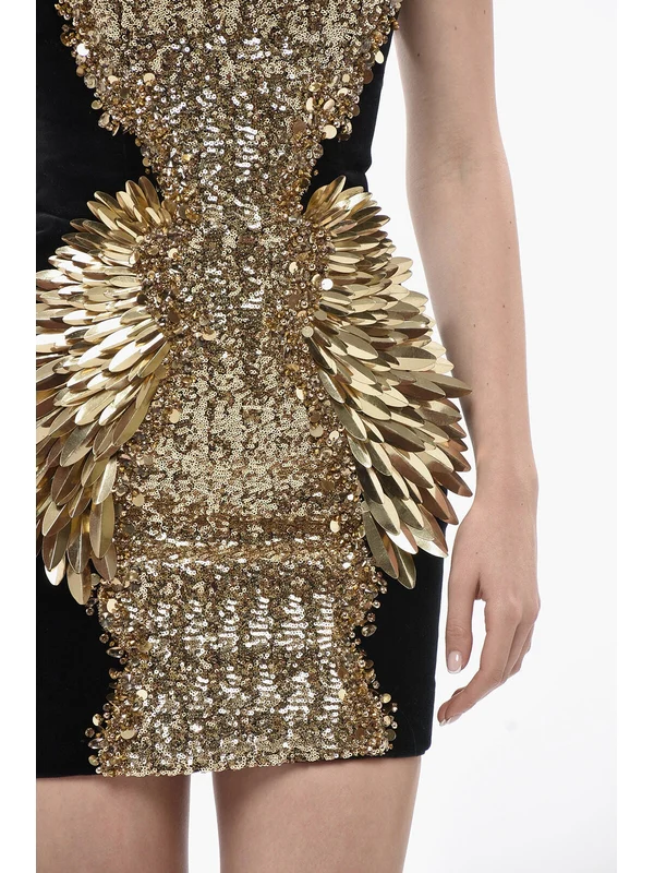 Balmain Gold Black Mini Dress - Image 4