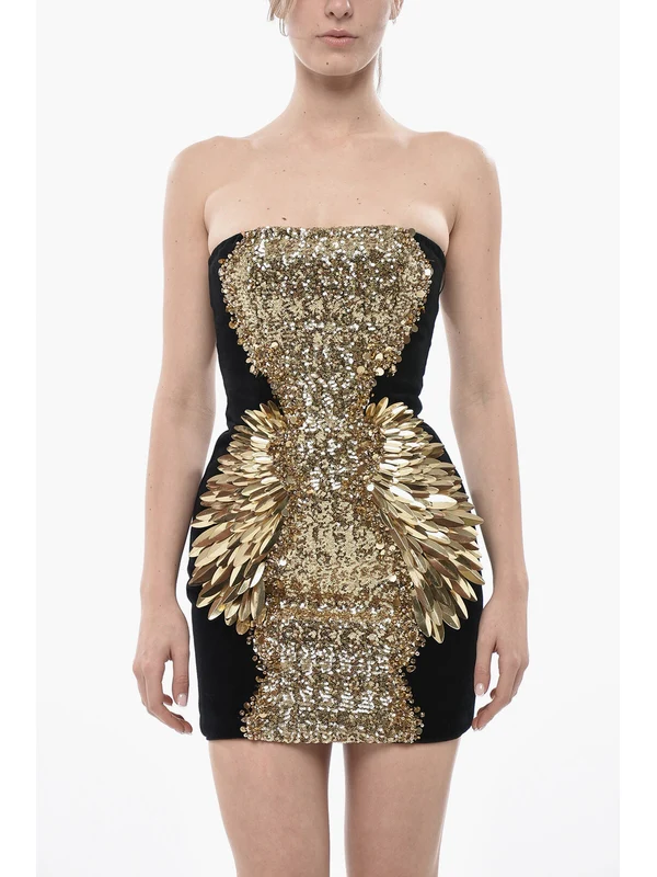 Balmain Gold Black Mini Dress - Image 5