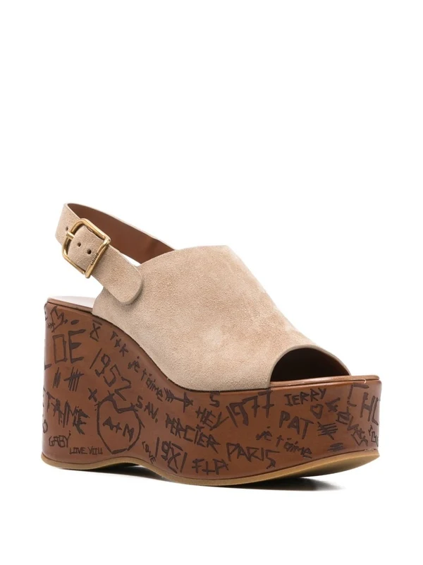 Chloe Beige Wedge Sandals - Image 2