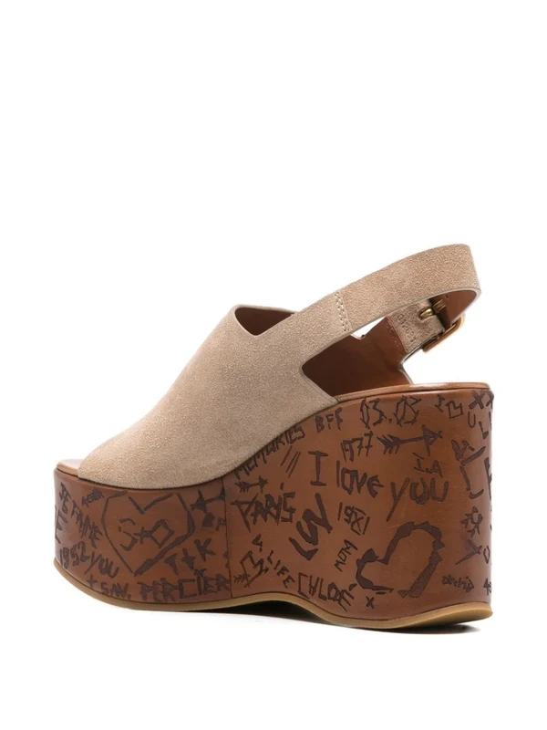 Chloe Beige Wedge Sandals - Image 3