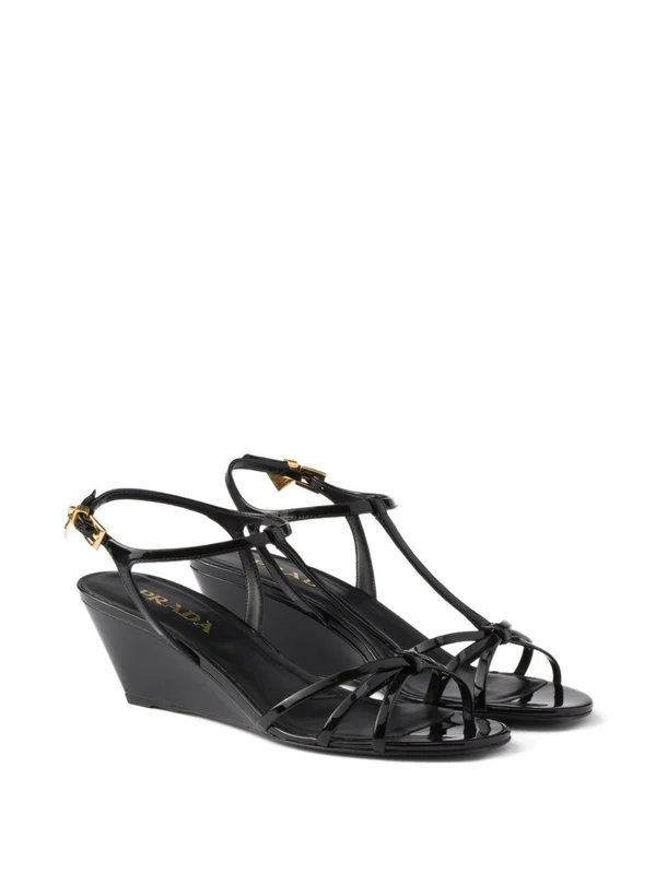 Prada Black Wedge Sandals - Image 4