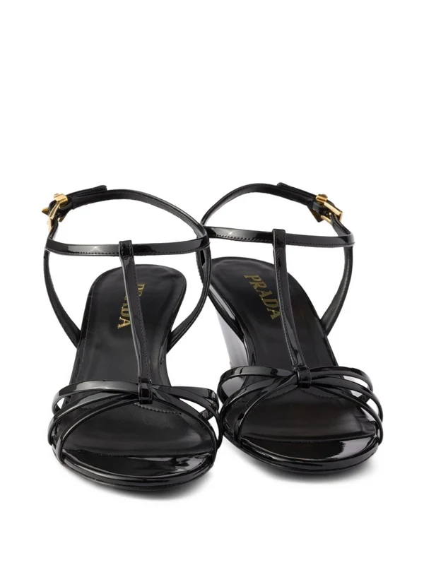 Prada Black Wedge Sandals - Image 6