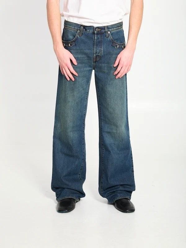 Horsebit Detail Denim Pants - Image 2