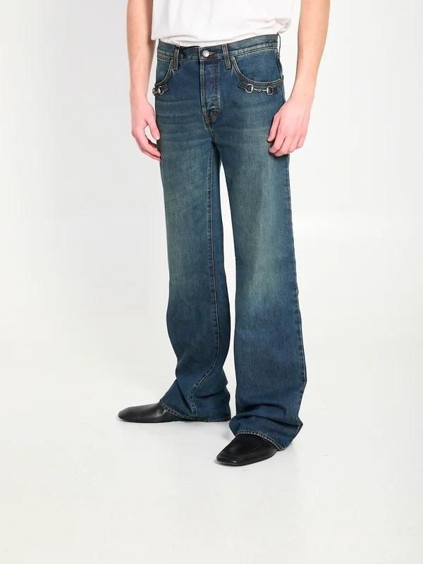 Horsebit Detail Denim Pants - Image 3