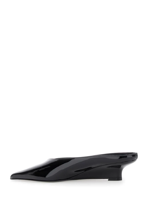 'Sharp' Black Wedge Mules in Patent Leather Woman Flat Shoes - Image 3