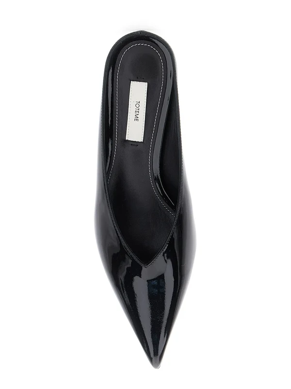 'Sharp' Black Wedge Mules in Patent Leather Woman Flat Shoes - Image 4
