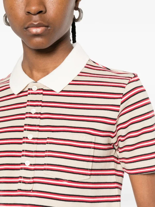 A.P.C. Beige Striped Polo Shirts - Image 3