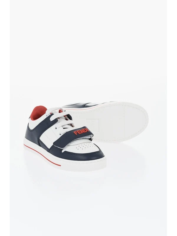 Fendi Kids White Navy Low Top Sneakers - Image 2