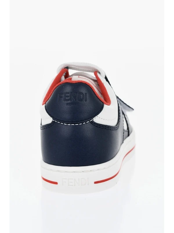 Fendi Kids White Navy Low Top Sneakers - Image 3