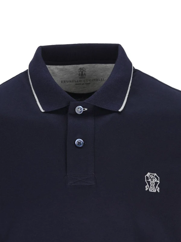 Brunello Cucinelli Navy Polo Shirts - Image 3