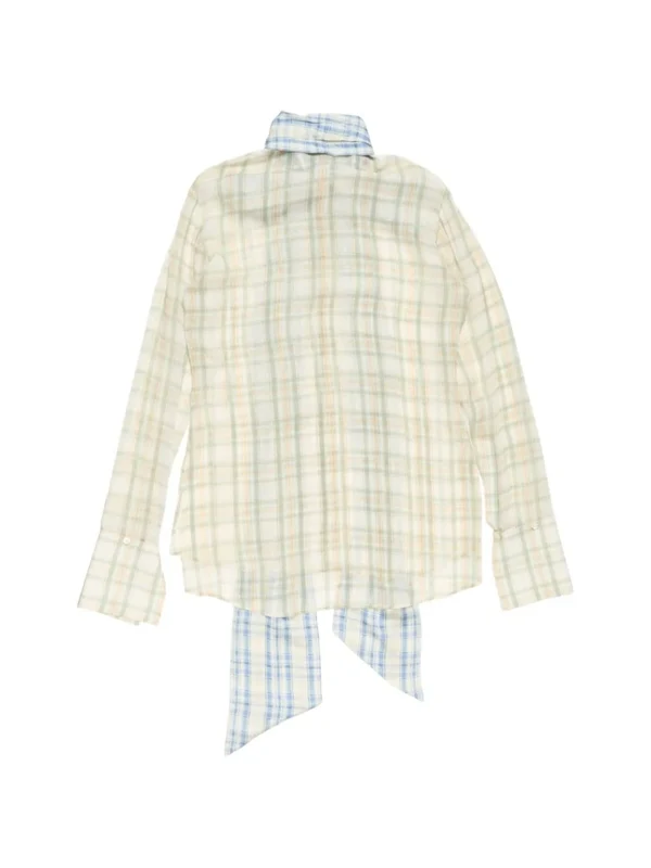 Scarf Neck Check Silk Shirt - Image 2