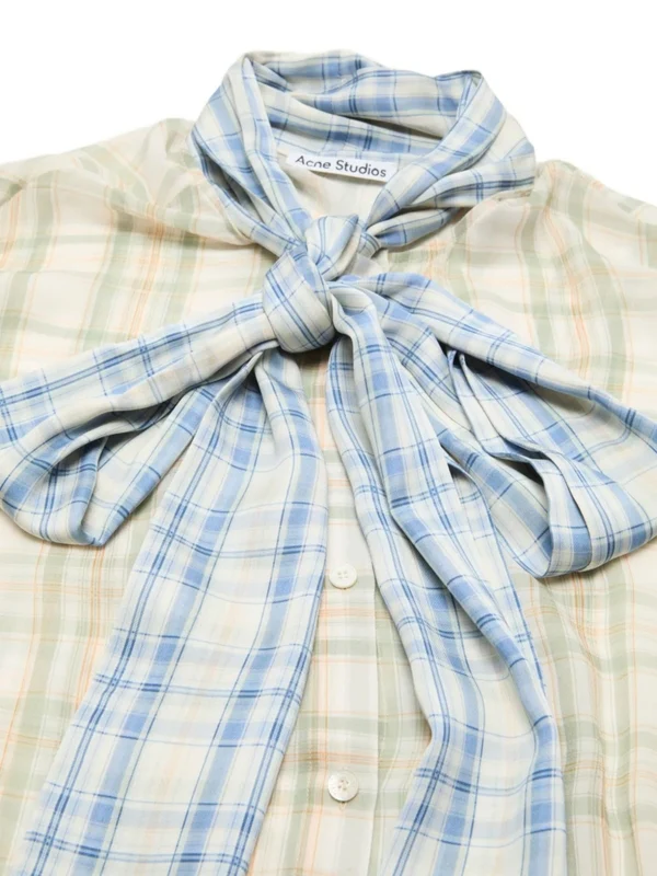 Scarf Neck Check Silk Shirt - Image 3