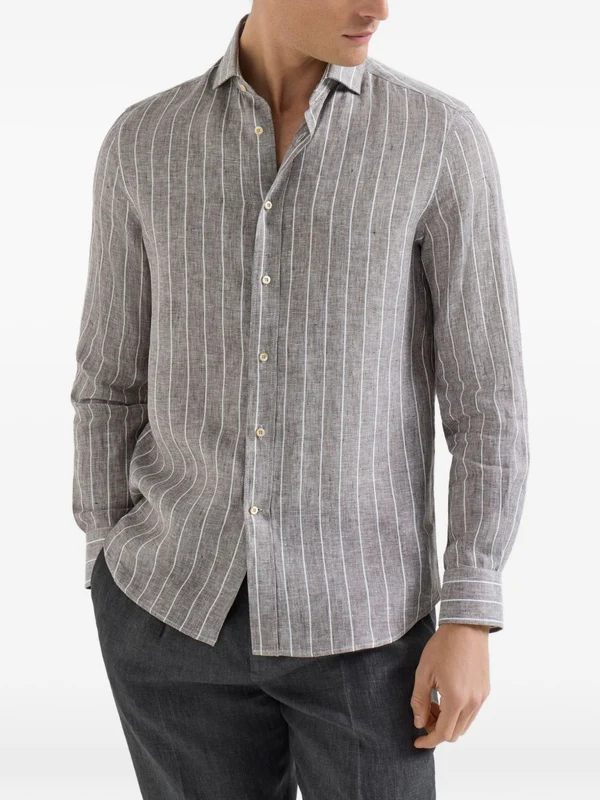 Brunello Cucinelli Brown Striped Shirts - Image 2