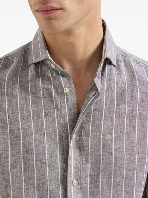Brunello Cucinelli Brown Striped Shirts - Image 3