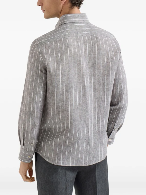 Brunello Cucinelli Brown Striped Shirts - Image 5