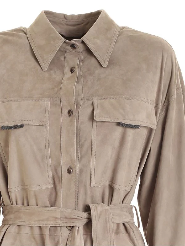 Beige Suede Trench Coat - Image 3