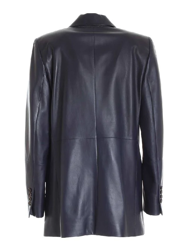 Navy Chest Pocket Leather Jacket - Image 2