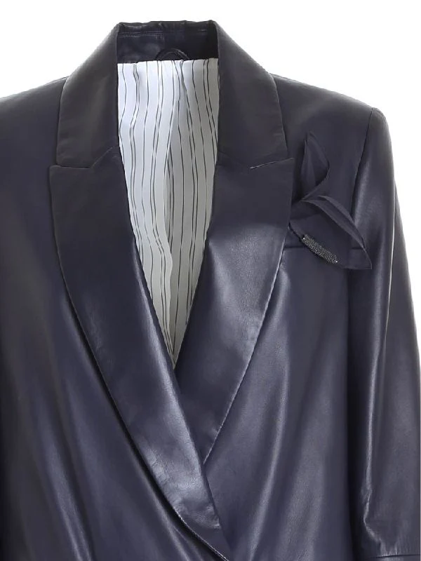 Navy Chest Pocket Leather Jacket - Image 3