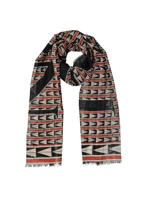 Pattern Fringe Detail Wool Muffler - Image 2