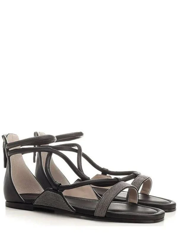 Zipper Detail Strap Leather Sandals - Image 2
