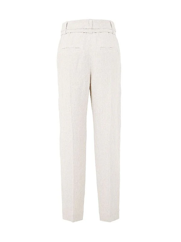 Pin-Tuck Detail Belted Linen Pants - Image 2